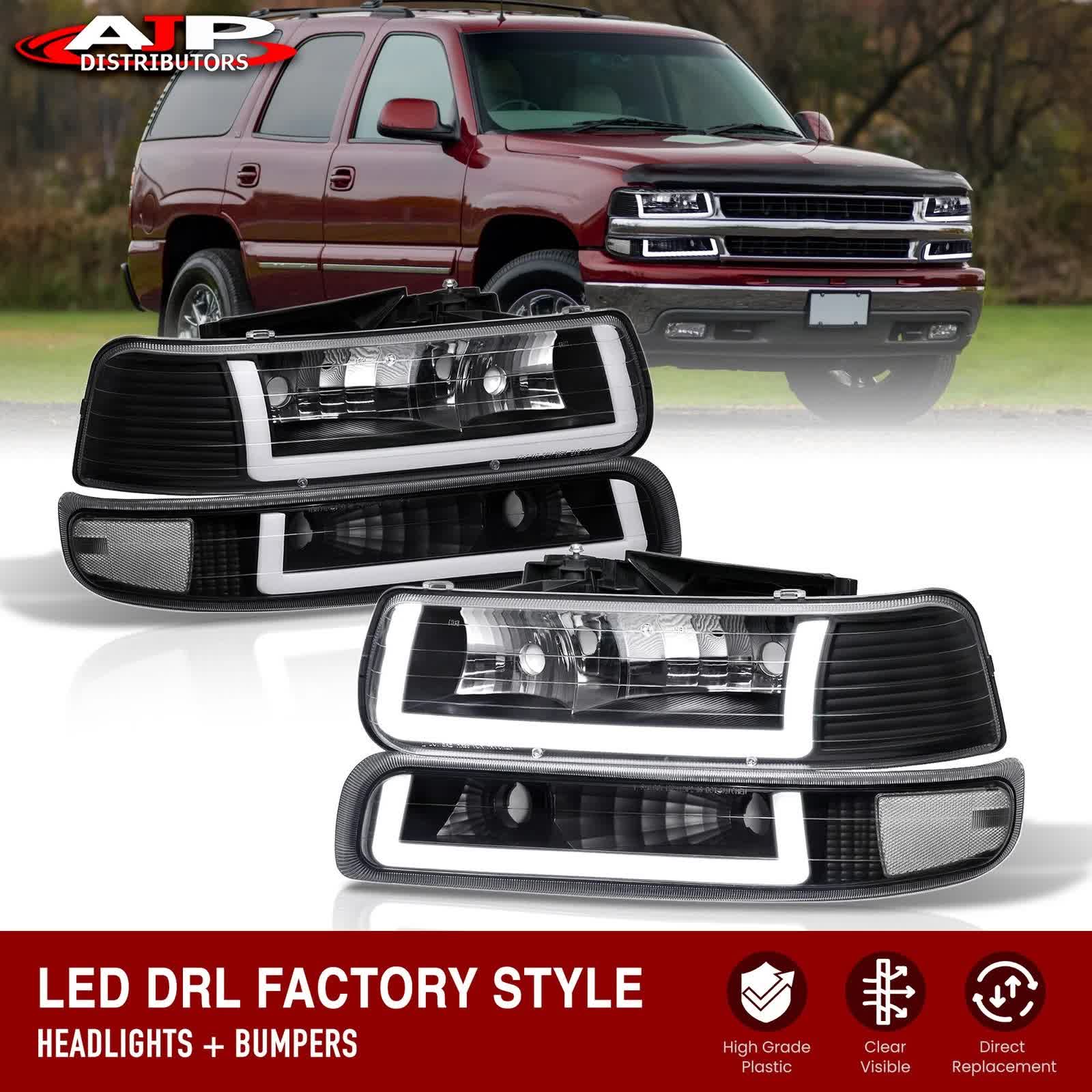 Black LED DRL Head Lights + Bumper Lamp — 1999–2002 Chevy Silverado / 2000–2006 Tahoe retailer listing image