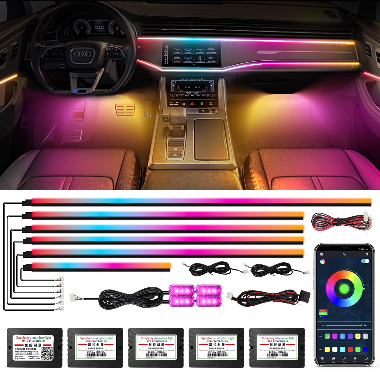 RGB 10-in-1 Car Interior Ambient Lighting Kit retailer listing image