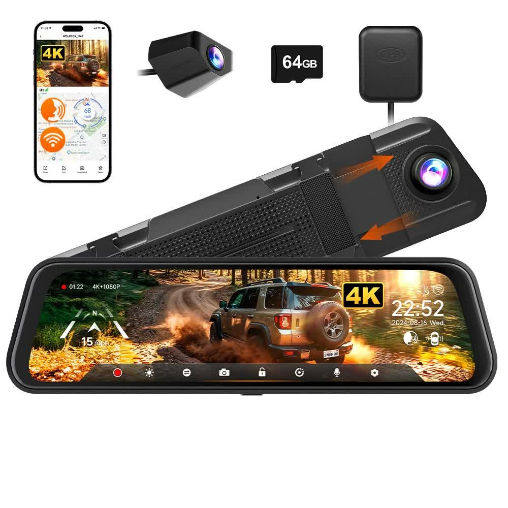 WOLFBOX M40 4K Dual Dash Cam — 10" Mirror retailer listing image